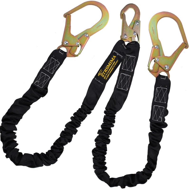 TT TRSMIMA TRSMIMA Safety Harness Lanyard Retractable - Fall Protection Climbing Tree Strap 6 FT Double Leg Internal Shock Absorbing with Rebar & Snap Hook - Image 1